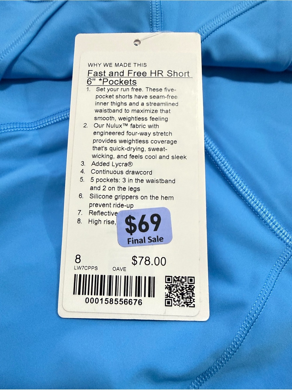 Lululemon - Fast and Free High Rise Short 6” *Pockets - Size 8 - NWT - Picture 5 of 7